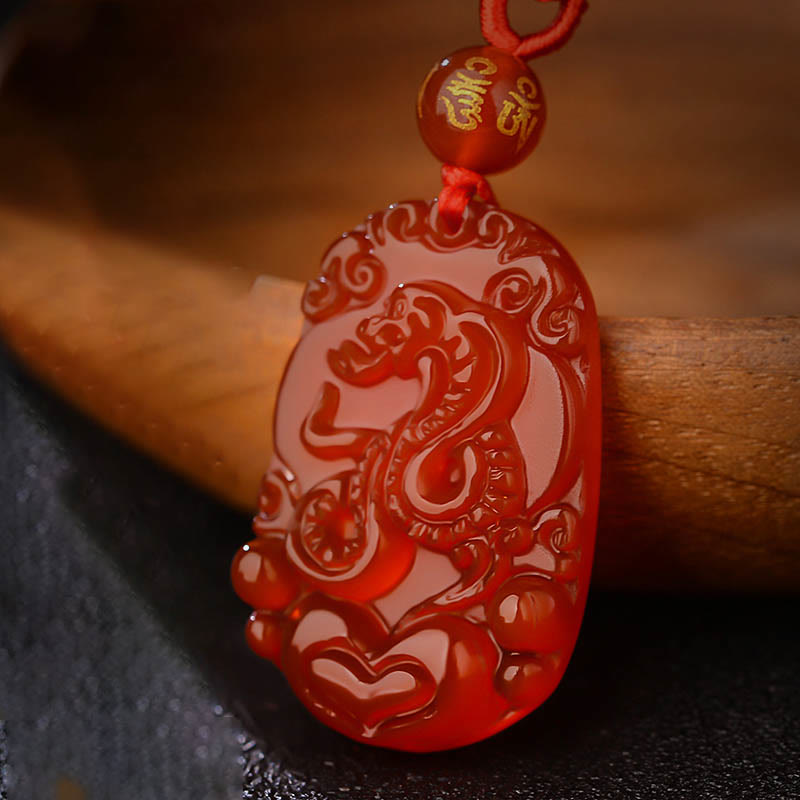 Naszyjnik z Buddha Stones, chiński znak zodiaku, czerwony agat, szczęście - Wąż - image 1