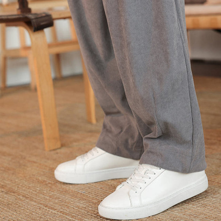 Spodnie sztruksowe męskie z kieszeniami i ściągaczem Buddha Stones na jesień i zimę - image 13