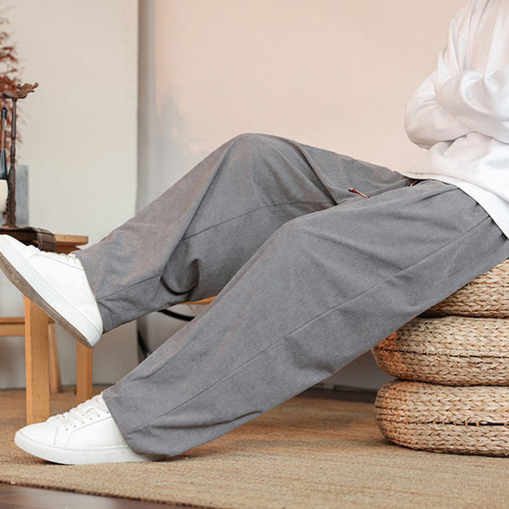 Spodnie sztruksowe męskie z kieszeniami i ściągaczem Buddha Stones na jesień i zimę - image 9