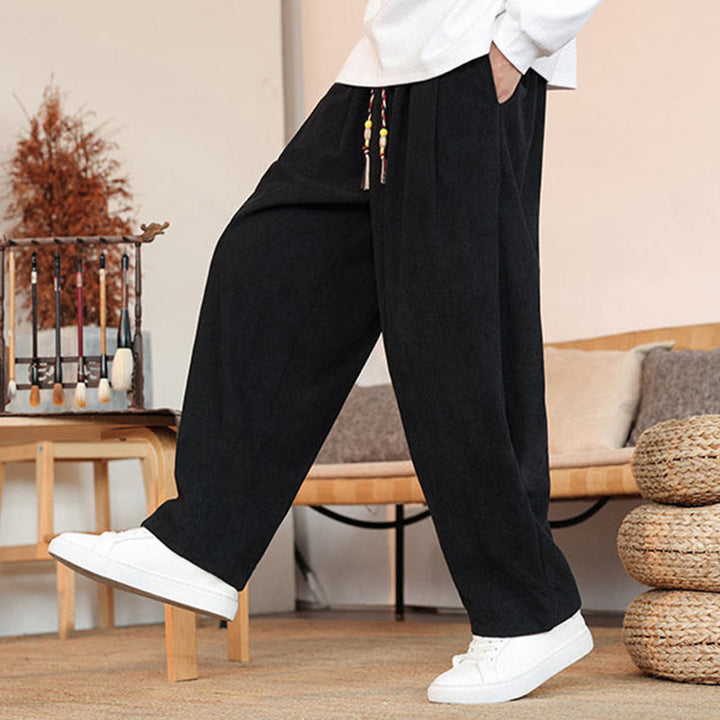 Spodnie sztruksowe męskie z kieszeniami i ściągaczem Buddha Stones na jesień i zimę - image 21