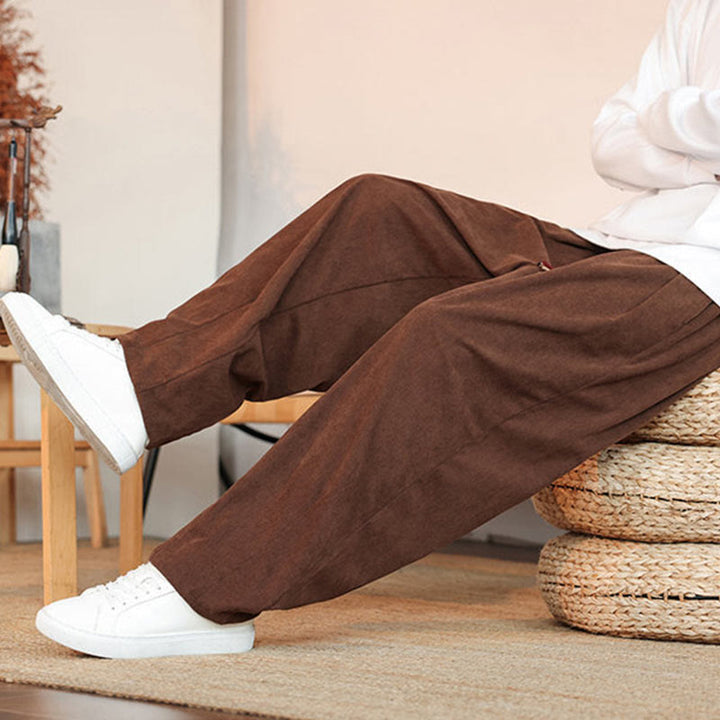 Spodnie sztruksowe męskie z kieszeniami i ściągaczem Buddha Stones na jesień i zimę - image 31