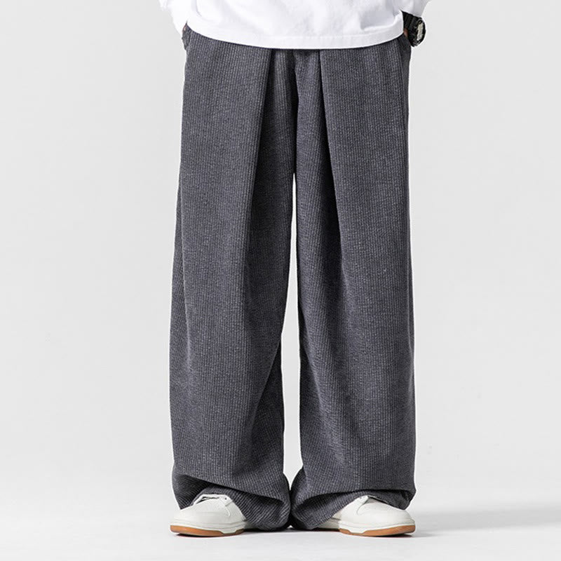 Spodnie męskie z szerokimi nogawkami i kieszeniami Buddha Stones Solid Color Cotton Corduroy - image 1