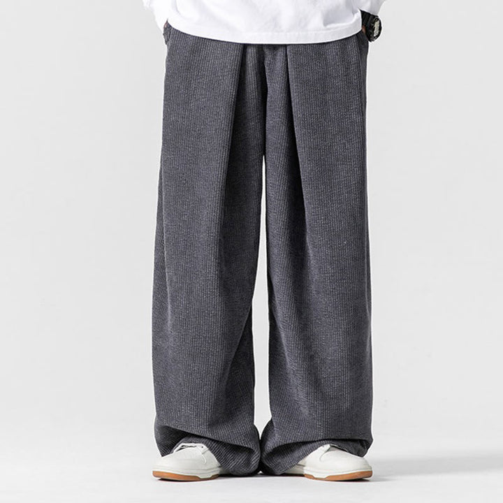 Spodnie męskie z szerokimi nogawkami i kieszeniami Buddha Stones Solid Color Cotton Corduroy - image 1