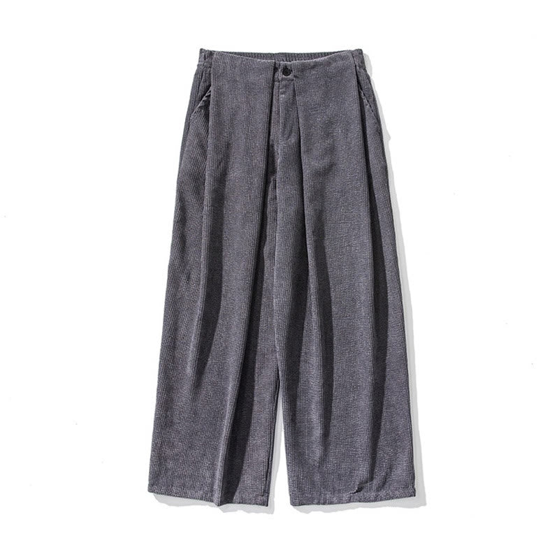 Spodnie męskie z szerokimi nogawkami i kieszeniami Buddha Stones Solid Color Cotton Corduroy - image 13