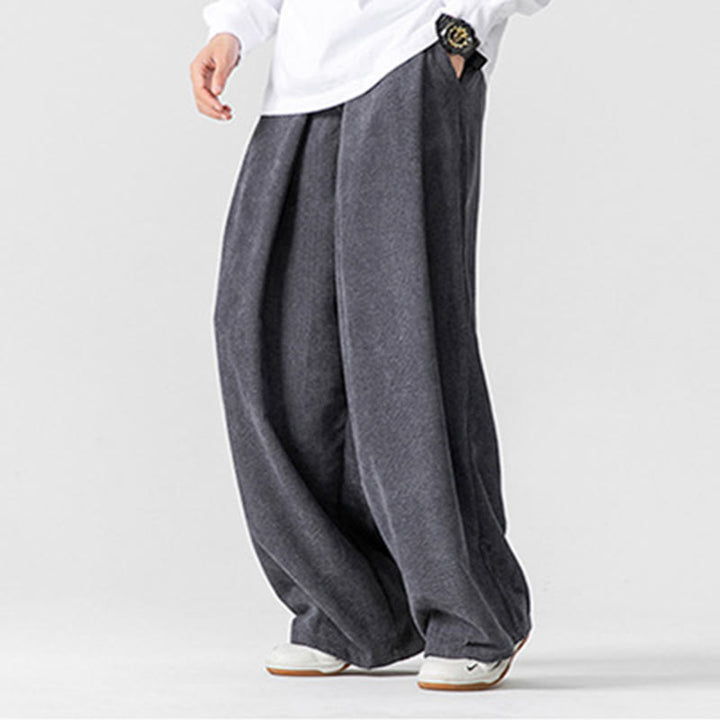 Spodnie męskie z szerokimi nogawkami i kieszeniami Buddha Stones Solid Color Cotton Corduroy - image 7