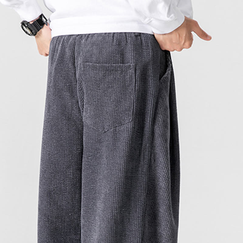 Spodnie męskie z szerokimi nogawkami i kieszeniami Buddha Stones Solid Color Cotton Corduroy - image 10