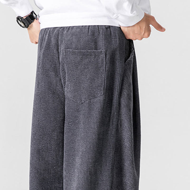 Spodnie męskie z szerokimi nogawkami i kieszeniami Buddha Stones Solid Color Cotton Corduroy - image 10