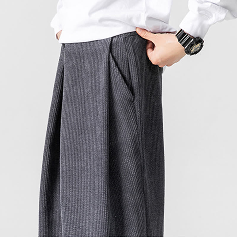 Spodnie męskie z szerokimi nogawkami i kieszeniami Buddha Stones Solid Color Cotton Corduroy - image 11