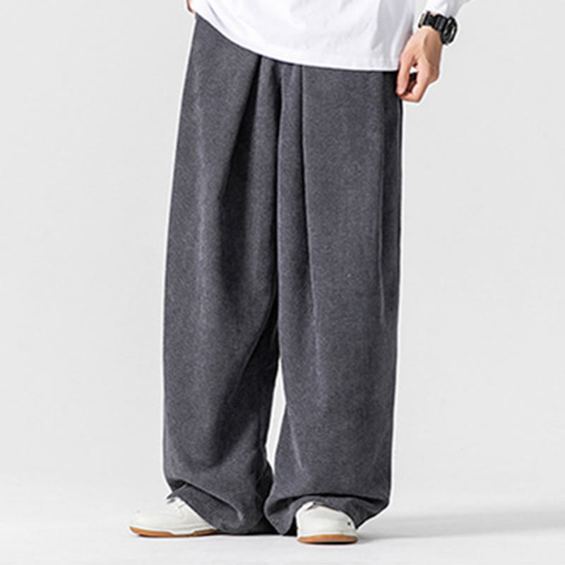Spodnie męskie z szerokimi nogawkami i kieszeniami Buddha Stones Solid Color Cotton Corduroy - image 2