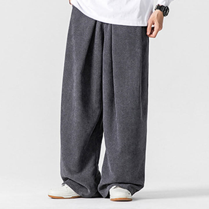 Spodnie męskie z szerokimi nogawkami i kieszeniami Buddha Stones Solid Color Cotton Corduroy - image 2