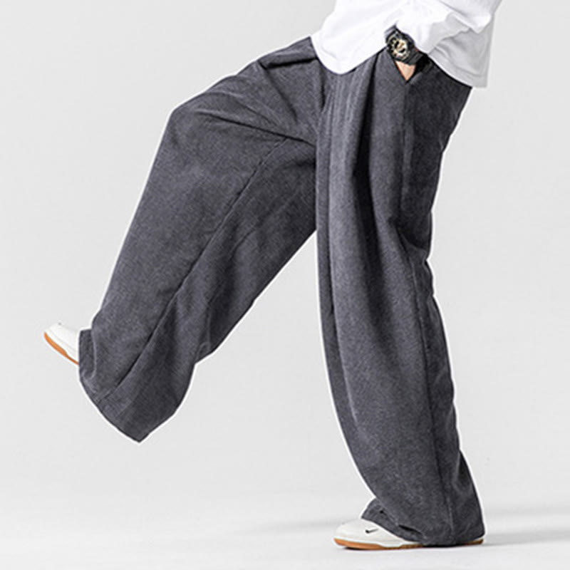 Spodnie męskie z szerokimi nogawkami i kieszeniami Buddha Stones Solid Color Cotton Corduroy - image 8