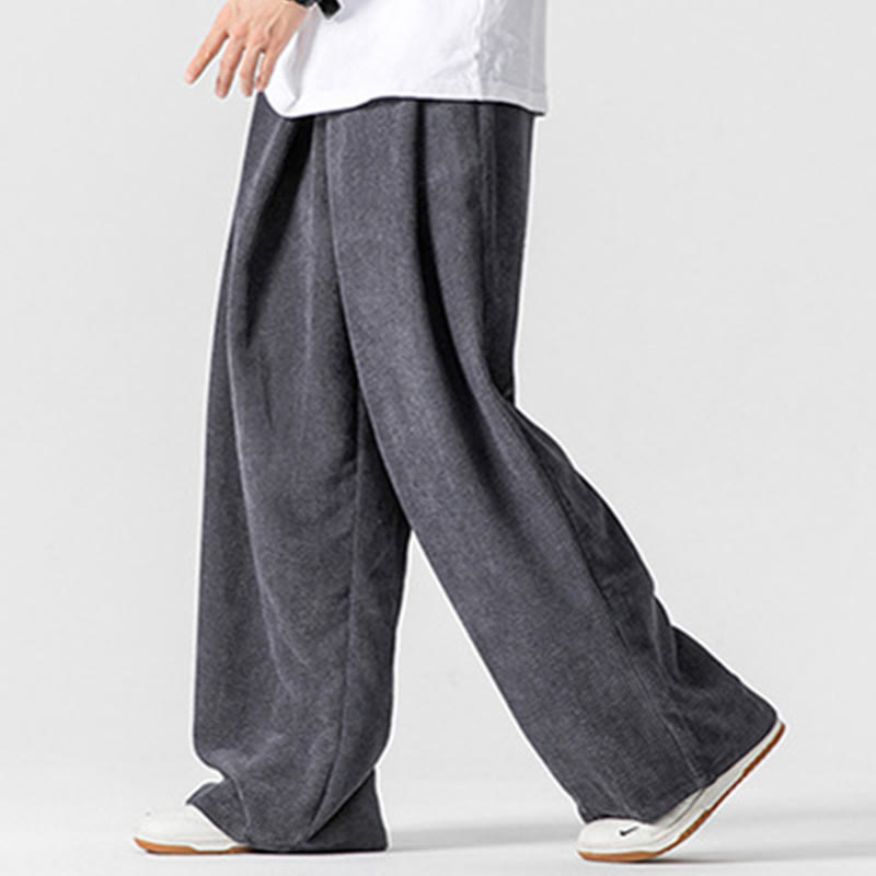 Spodnie męskie z szerokimi nogawkami i kieszeniami Buddha Stones Solid Color Cotton Corduroy - image 4