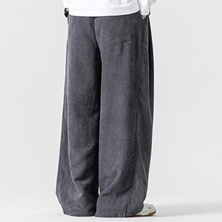 Spodnie męskie z szerokimi nogawkami i kieszeniami Buddha Stones Solid Color Cotton Corduroy - image 5