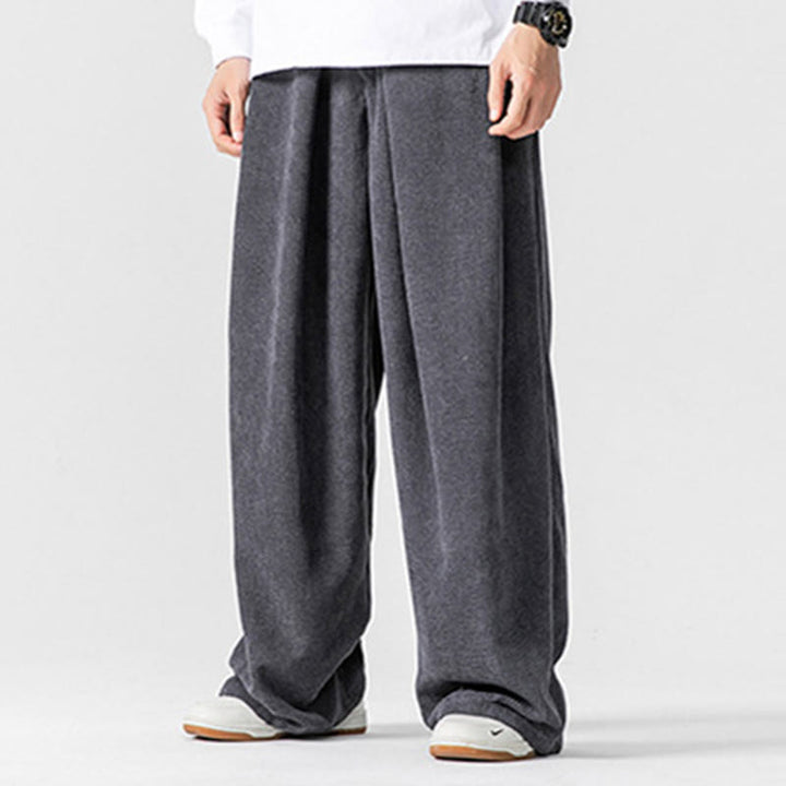 Spodnie męskie z szerokimi nogawkami i kieszeniami Buddha Stones Solid Color Cotton Corduroy - image 6