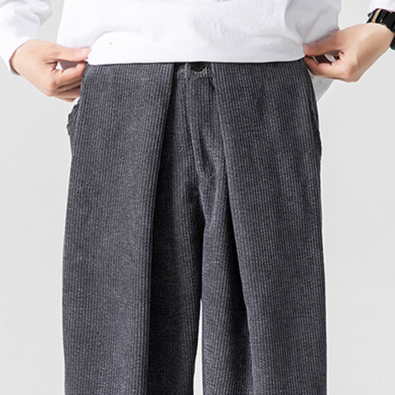 Spodnie męskie z szerokimi nogawkami i kieszeniami Buddha Stones Solid Color Cotton Corduroy - image 9
