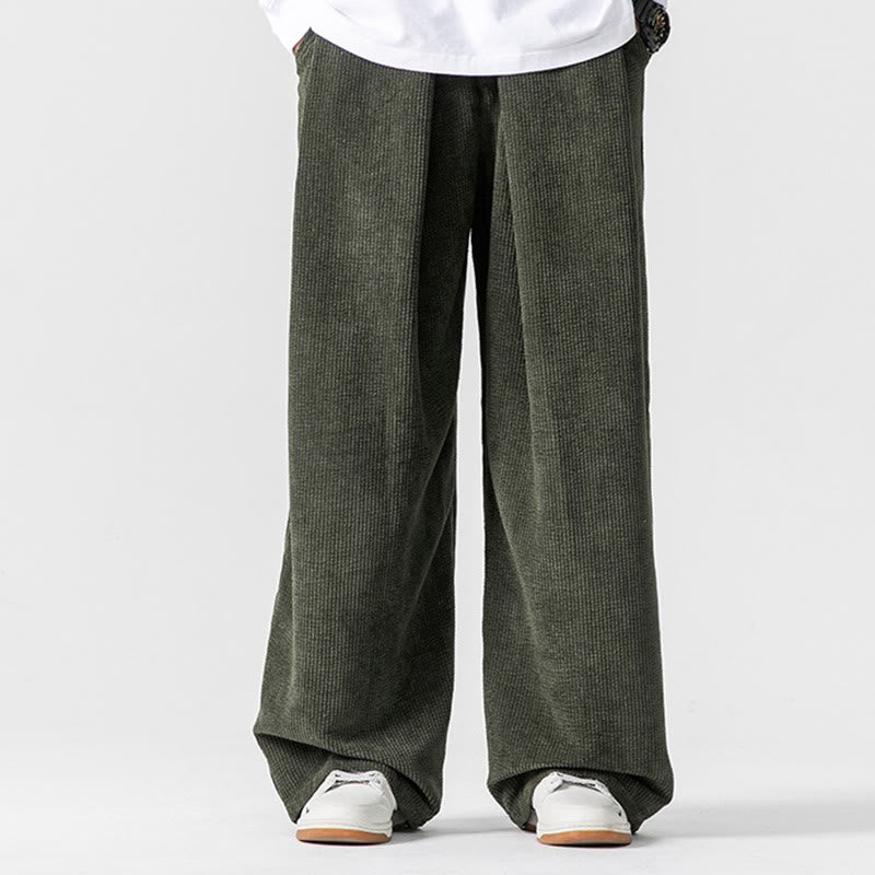 Spodnie męskie z szerokimi nogawkami i kieszeniami Buddha Stones Solid Color Cotton Corduroy - image 15