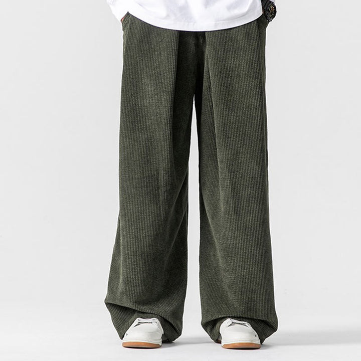 Spodnie męskie z szerokimi nogawkami i kieszeniami Buddha Stones Solid Color Cotton Corduroy - image 15