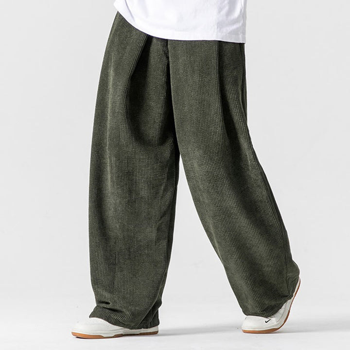 Spodnie męskie z szerokimi nogawkami i kieszeniami Buddha Stones Solid Color Cotton Corduroy - DarkSeaGreen - US/UK/AU46， EU56 (5XL) - image 14