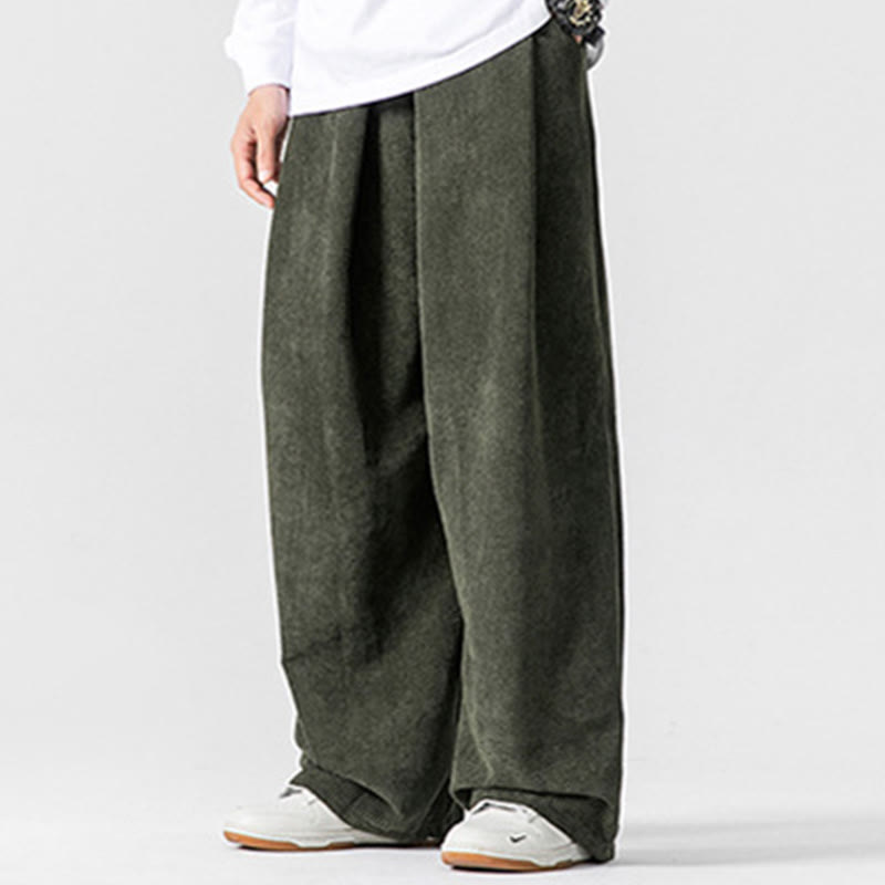 Spodnie męskie z szerokimi nogawkami i kieszeniami Buddha Stones Solid Color Cotton Corduroy - image 20