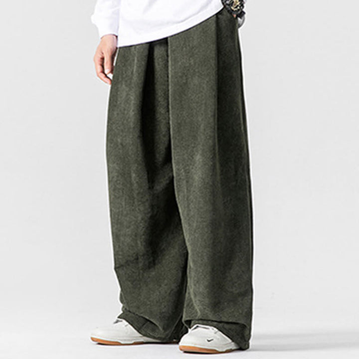 Spodnie męskie z szerokimi nogawkami i kieszeniami Buddha Stones Solid Color Cotton Corduroy - image 20
