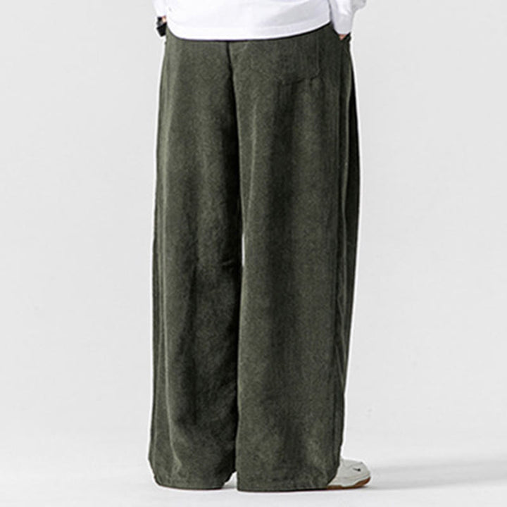 Spodnie męskie z szerokimi nogawkami i kieszeniami Buddha Stones Solid Color Cotton Corduroy - image 18