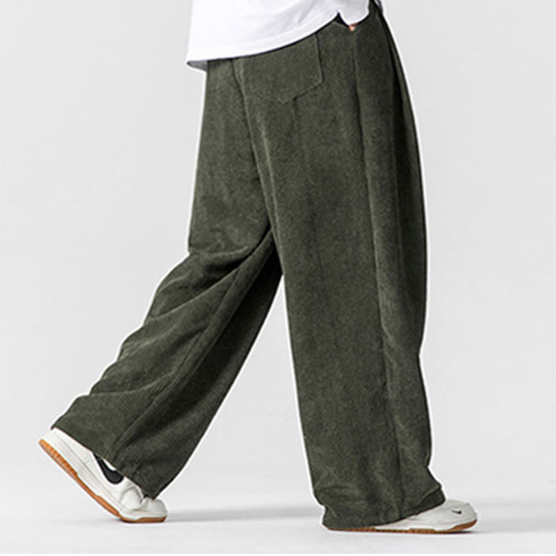 Spodnie męskie z szerokimi nogawkami i kieszeniami Buddha Stones Solid Color Cotton Corduroy - image 17