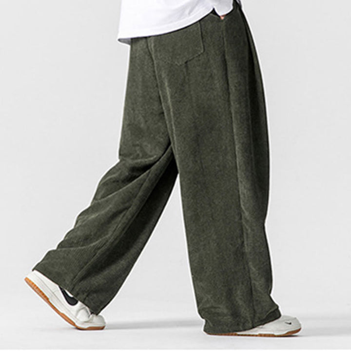 Spodnie męskie z szerokimi nogawkami i kieszeniami Buddha Stones Solid Color Cotton Corduroy - image 17