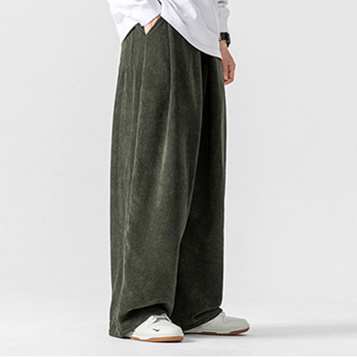 Spodnie męskie z szerokimi nogawkami i kieszeniami Buddha Stones Solid Color Cotton Corduroy - image 16