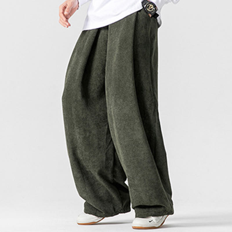 Spodnie męskie z szerokimi nogawkami i kieszeniami Buddha Stones Solid Color Cotton Corduroy - image 21
