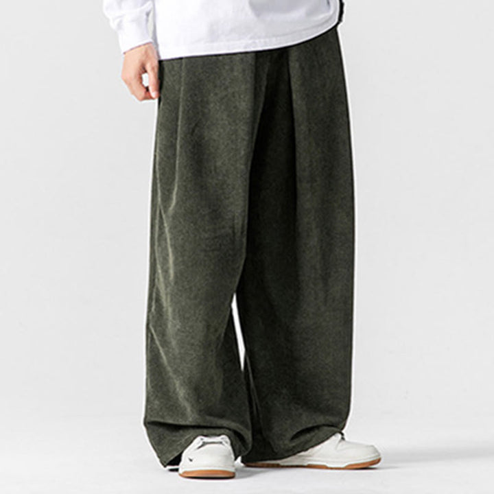 Spodnie męskie z szerokimi nogawkami i kieszeniami Buddha Stones Solid Color Cotton Corduroy - image 19