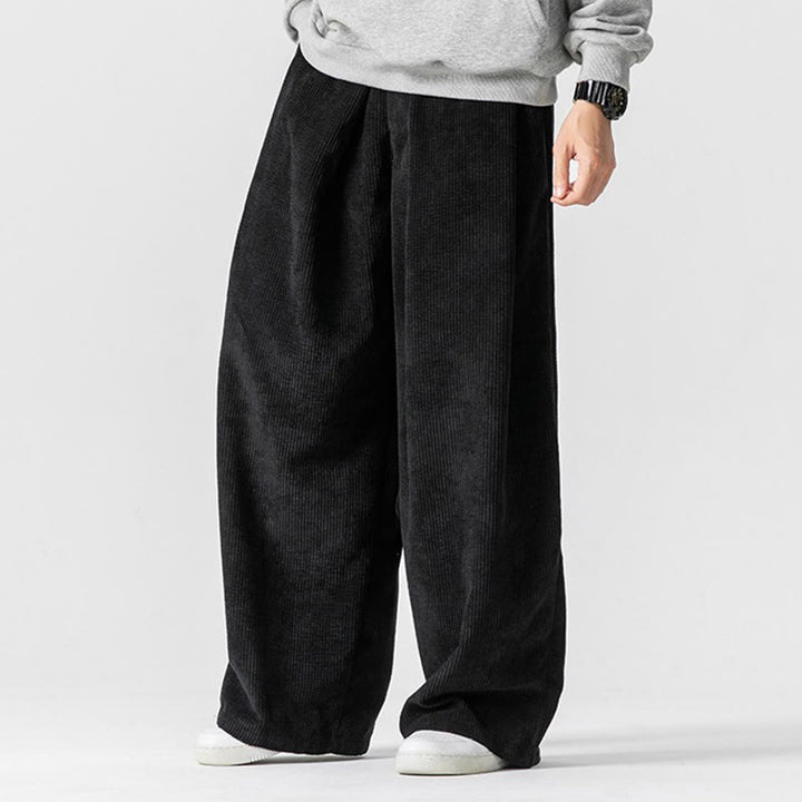 Spodnie męskie z szerokimi nogawkami i kieszeniami Buddha Stones Solid Color Cotton Corduroy - image 23
