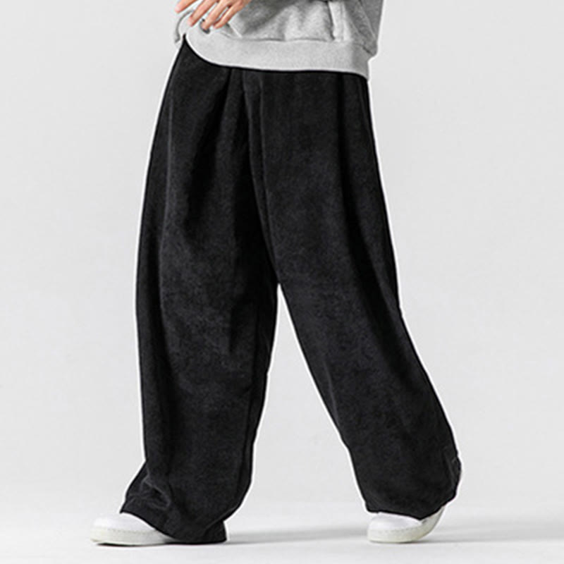 Spodnie męskie z szerokimi nogawkami i kieszeniami Buddha Stones Solid Color Cotton Corduroy - image 29