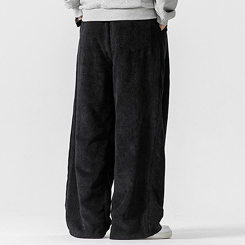 Spodnie męskie z szerokimi nogawkami i kieszeniami Buddha Stones Solid Color Cotton Corduroy - image 25