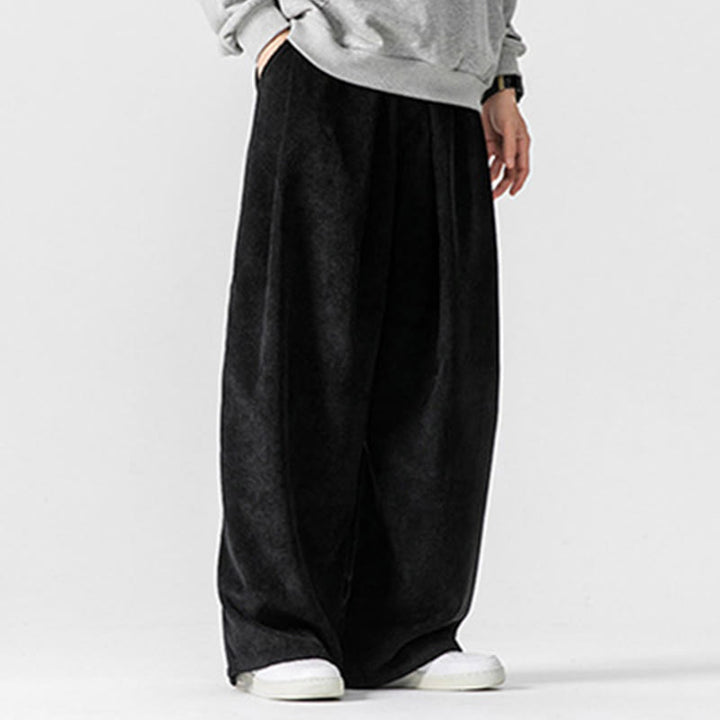 Spodnie męskie z szerokimi nogawkami i kieszeniami Buddha Stones Solid Color Cotton Corduroy - image 28
