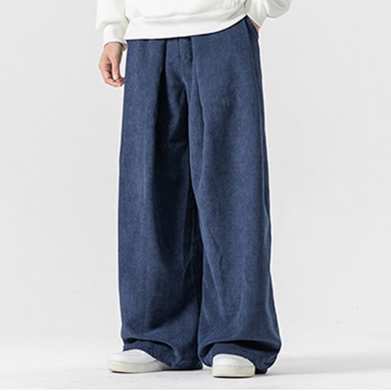Spodnie męskie z szerokimi nogawkami i kieszeniami Buddha Stones Solid Color Cotton Corduroy - image 32