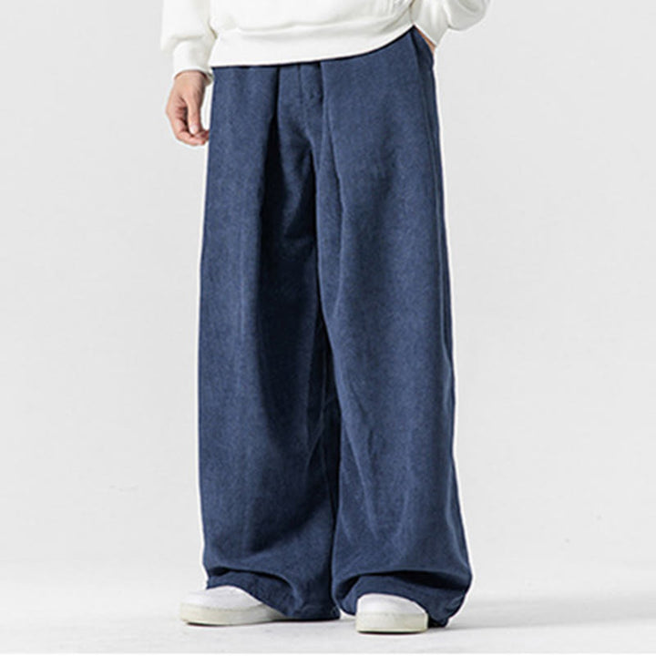 Spodnie męskie z szerokimi nogawkami i kieszeniami Buddha Stones Solid Color Cotton Corduroy - image 32
