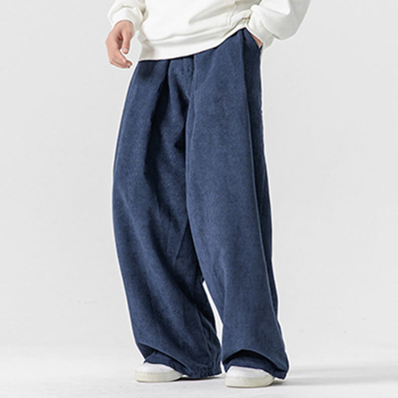 Spodnie męskie z szerokimi nogawkami i kieszeniami Buddha Stones Solid Color Cotton Corduroy - image 35