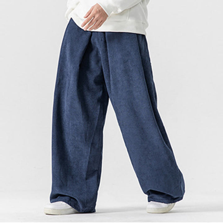 Spodnie męskie z szerokimi nogawkami i kieszeniami Buddha Stones Solid Color Cotton Corduroy - image 36