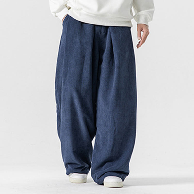 Spodnie męskie z szerokimi nogawkami i kieszeniami Buddha Stones Solid Color Cotton Corduroy - image 33