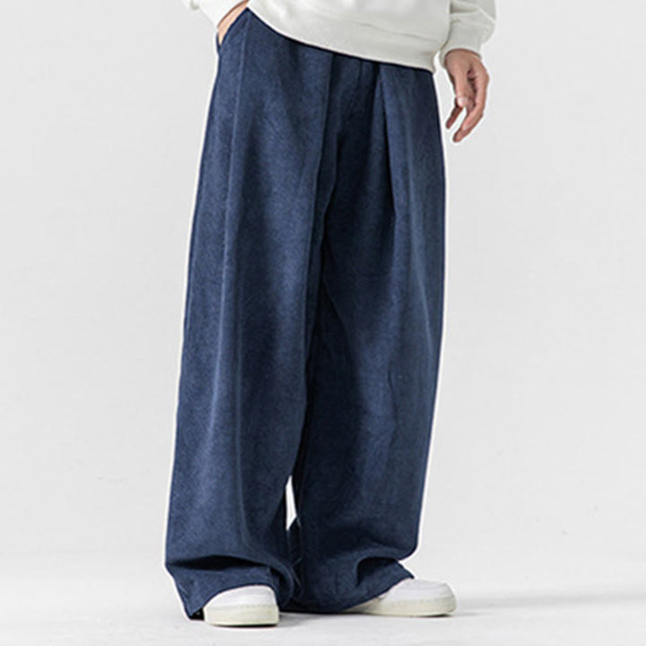 Spodnie męskie z szerokimi nogawkami i kieszeniami Buddha Stones Solid Color Cotton Corduroy - image 31