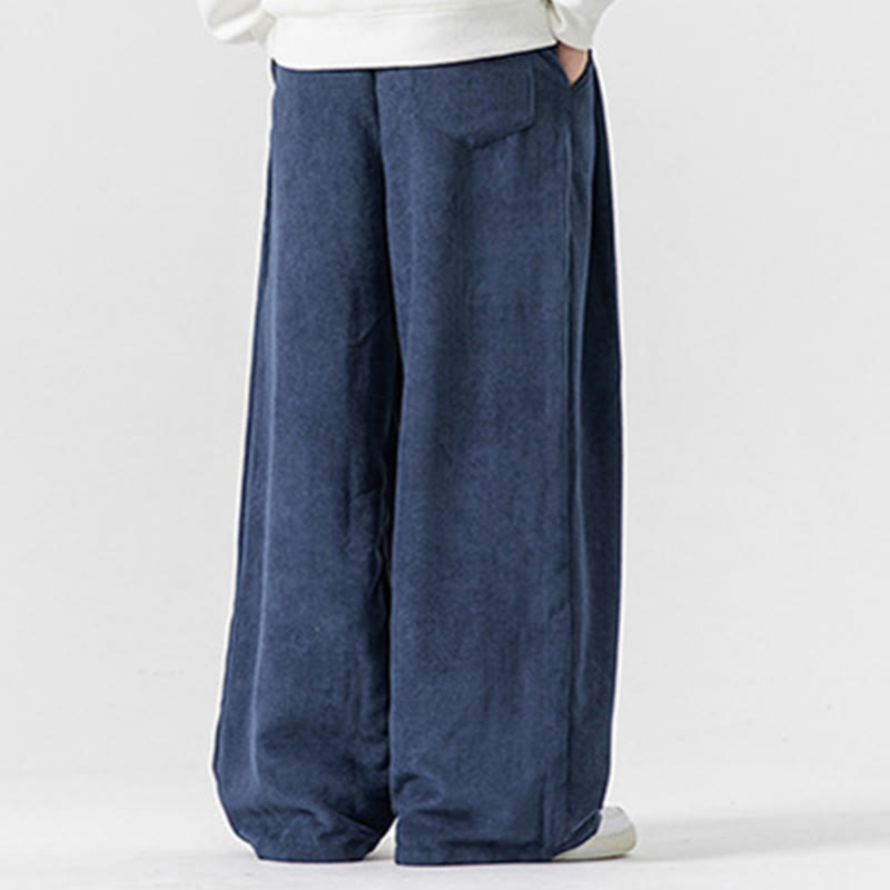 Spodnie męskie z szerokimi nogawkami i kieszeniami Buddha Stones Solid Color Cotton Corduroy - image 34