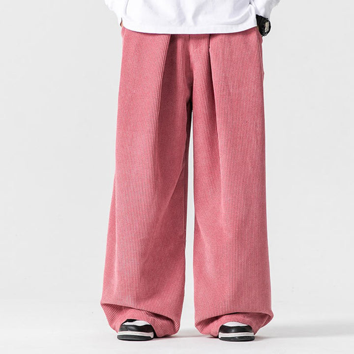 Spodnie męskie z szerokimi nogawkami i kieszeniami Buddha Stones Solid Color Cotton Corduroy - Różowy - US/UK/AU46， EU56 (5XL) - image 37