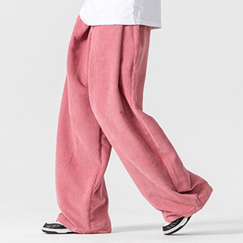 Spodnie męskie z szerokimi nogawkami i kieszeniami Buddha Stones Solid Color Cotton Corduroy - image 40