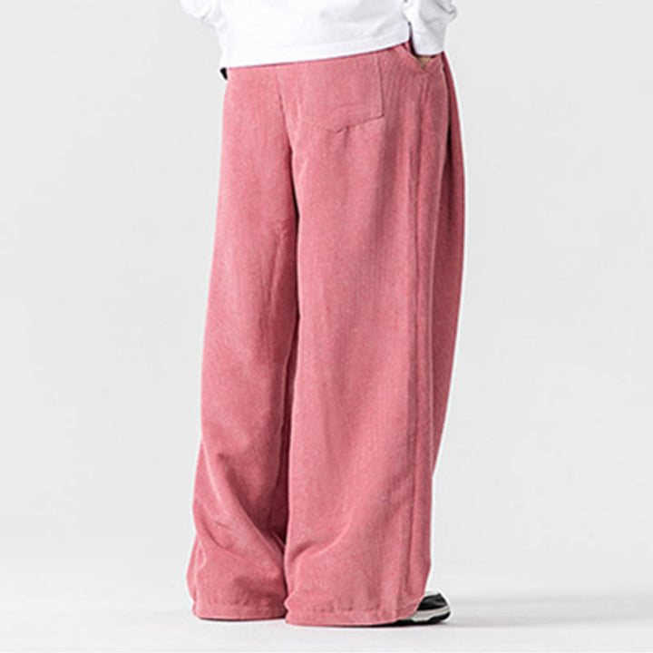 Spodnie męskie z szerokimi nogawkami i kieszeniami Buddha Stones Solid Color Cotton Corduroy - image 41