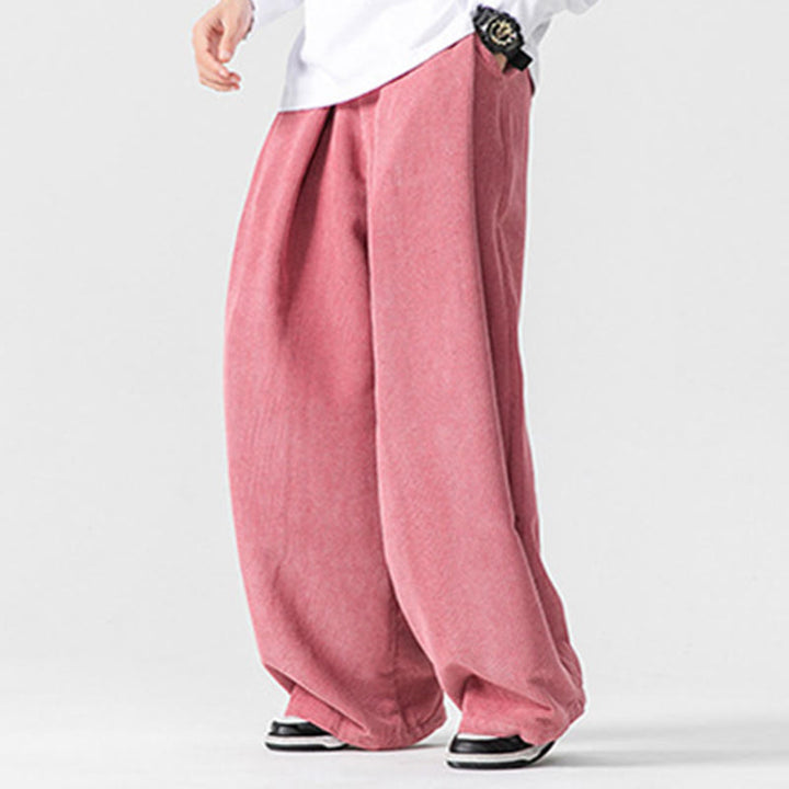 Spodnie męskie z szerokimi nogawkami i kieszeniami Buddha Stones Solid Color Cotton Corduroy - image 44