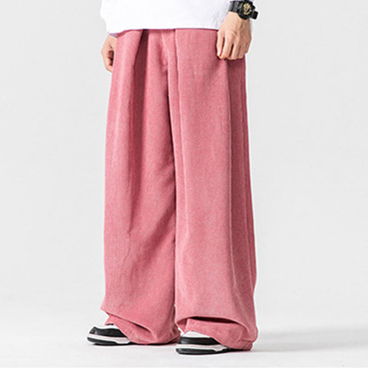 Spodnie męskie z szerokimi nogawkami i kieszeniami Buddha Stones Solid Color Cotton Corduroy - image 39
