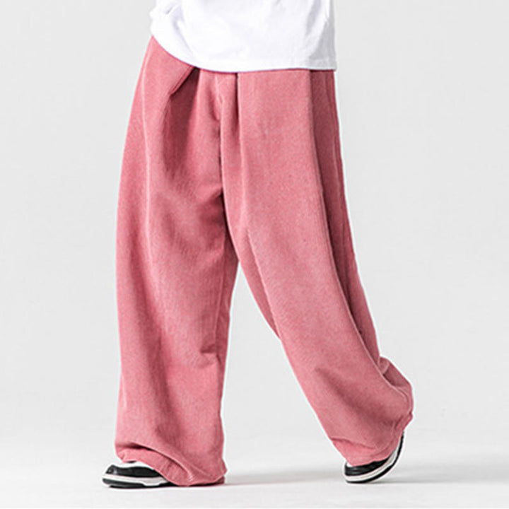 Spodnie męskie z szerokimi nogawkami i kieszeniami Buddha Stones Solid Color Cotton Corduroy - image 43