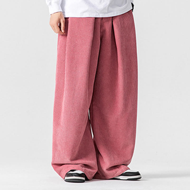 Spodnie męskie z szerokimi nogawkami i kieszeniami Buddha Stones Solid Color Cotton Corduroy - image 42