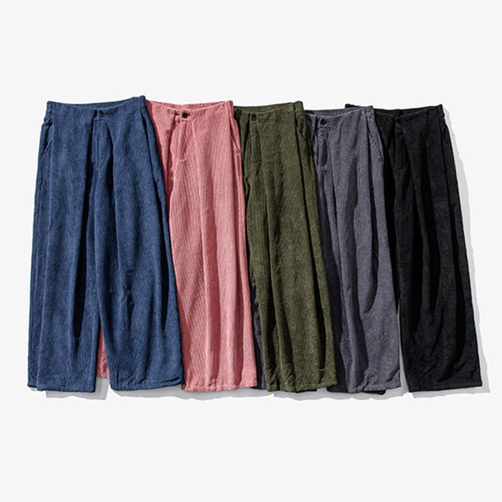Spodnie męskie z szerokimi nogawkami i kieszeniami Buddha Stones Solid Color Cotton Corduroy - image 46