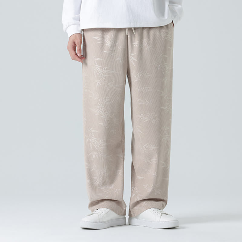 Spodnie męskie szerokie z kieszeniami i wzorem z bambusa i Buddha Stones - image 1